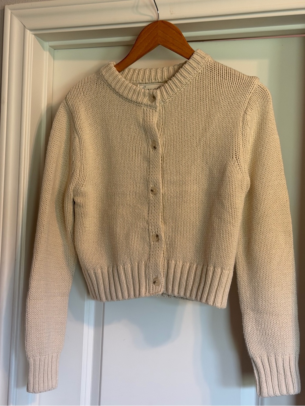 Luna x Sol White Cropped Cardigan Sweater Button Front Cotton Blend